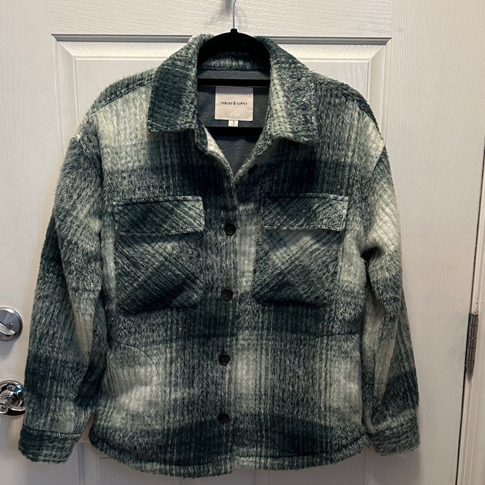 Nordstrom Thread & Supply Forest Plaid Teddy Jacket size Small